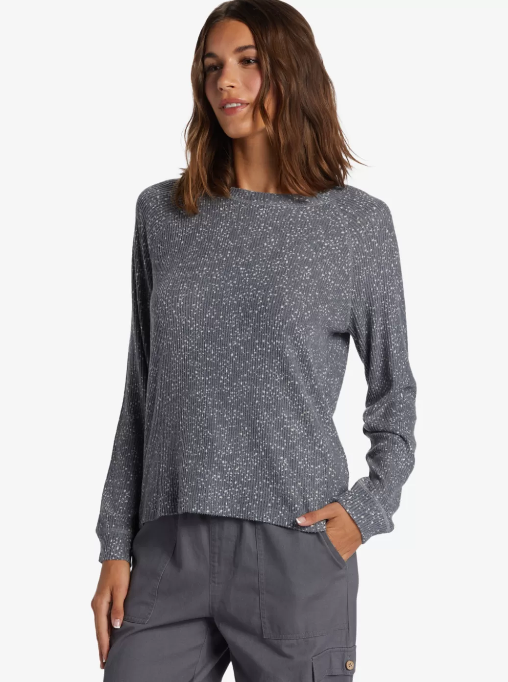 Tops | WOMEN ROXY Anchors Away Crew Rib Crew Neck Top Turbulence Confetti Dreams