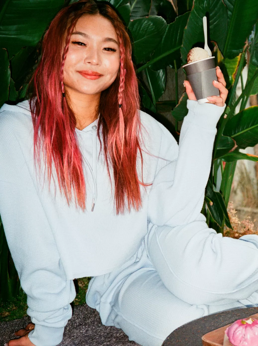 Chloe Kim | WOMEN ROXY Chloe Kim Off Duty Crop Hoodie Pullover Sweatshirt Halogen Blue