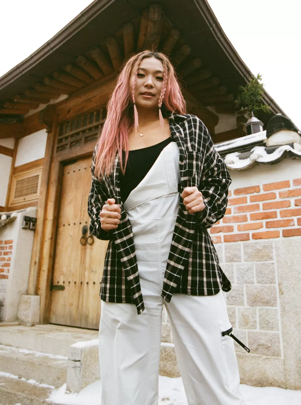 Chloe Kim | Tops | WOMEN ROXY Chloe Kim Oversized Button Up Woven Shirt Anthracite Platz Plaid
