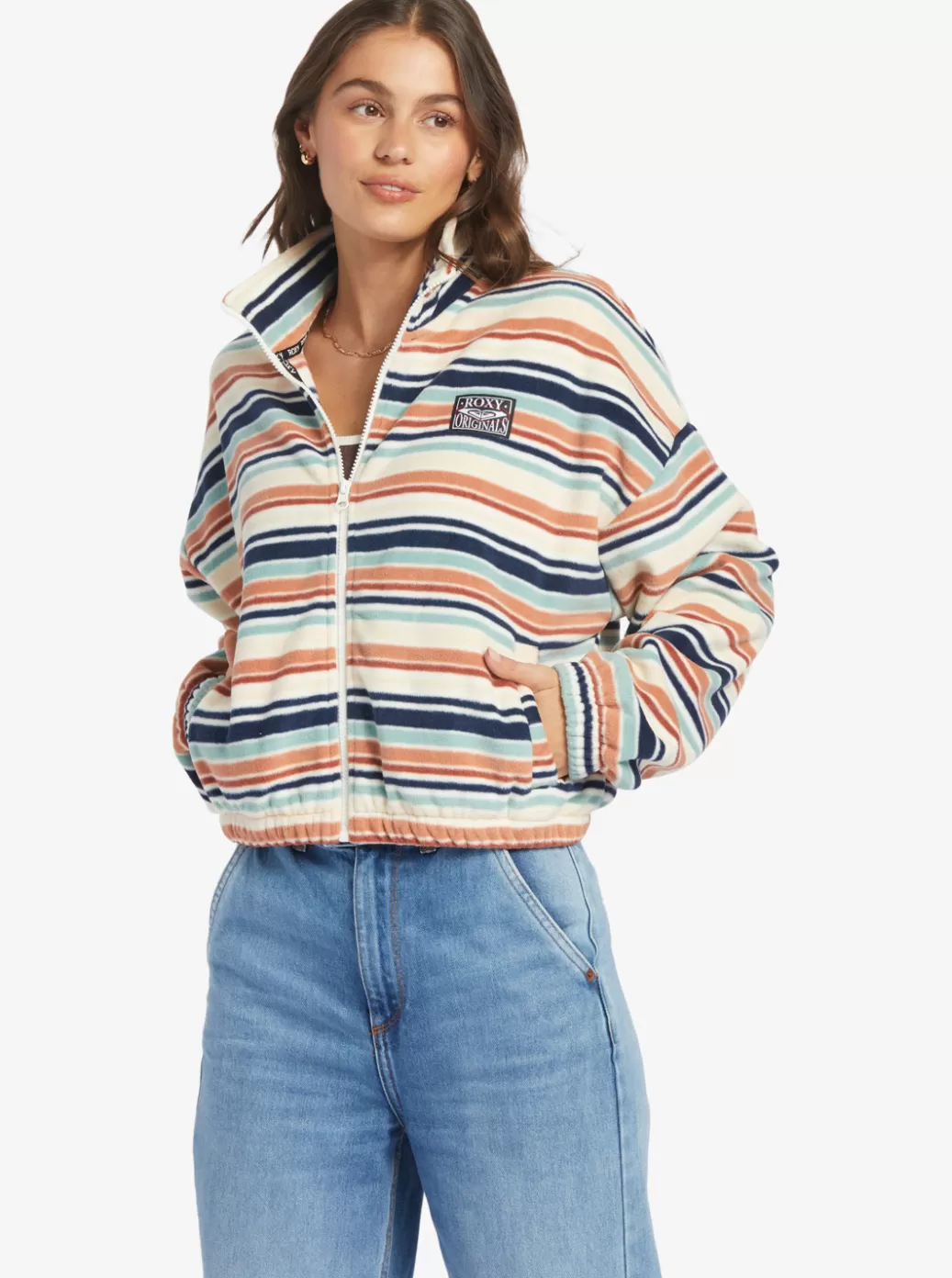Sweaters | Jackets | Fleece & Hoodies | WOMEN ROXY Dawn To Dusk Half-Zip Fleece Blue Surf Blanket Stripe