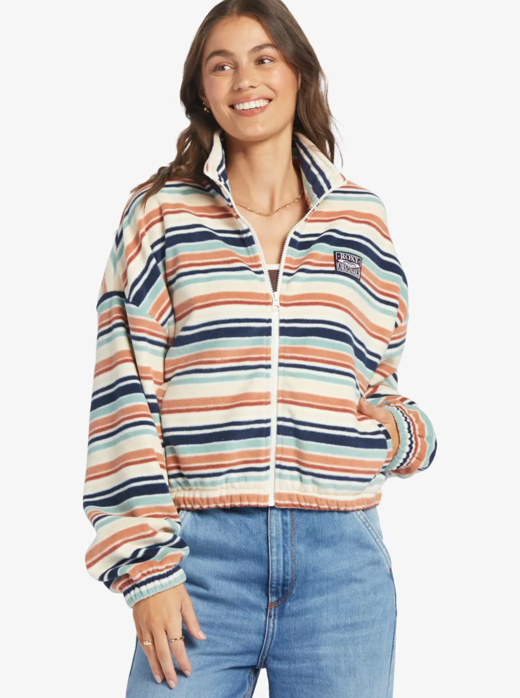 Sweaters | Jackets | Fleece & Hoodies | WOMEN ROXY Dawn To Dusk Half-Zip Fleece Blue Surf Blanket Stripe