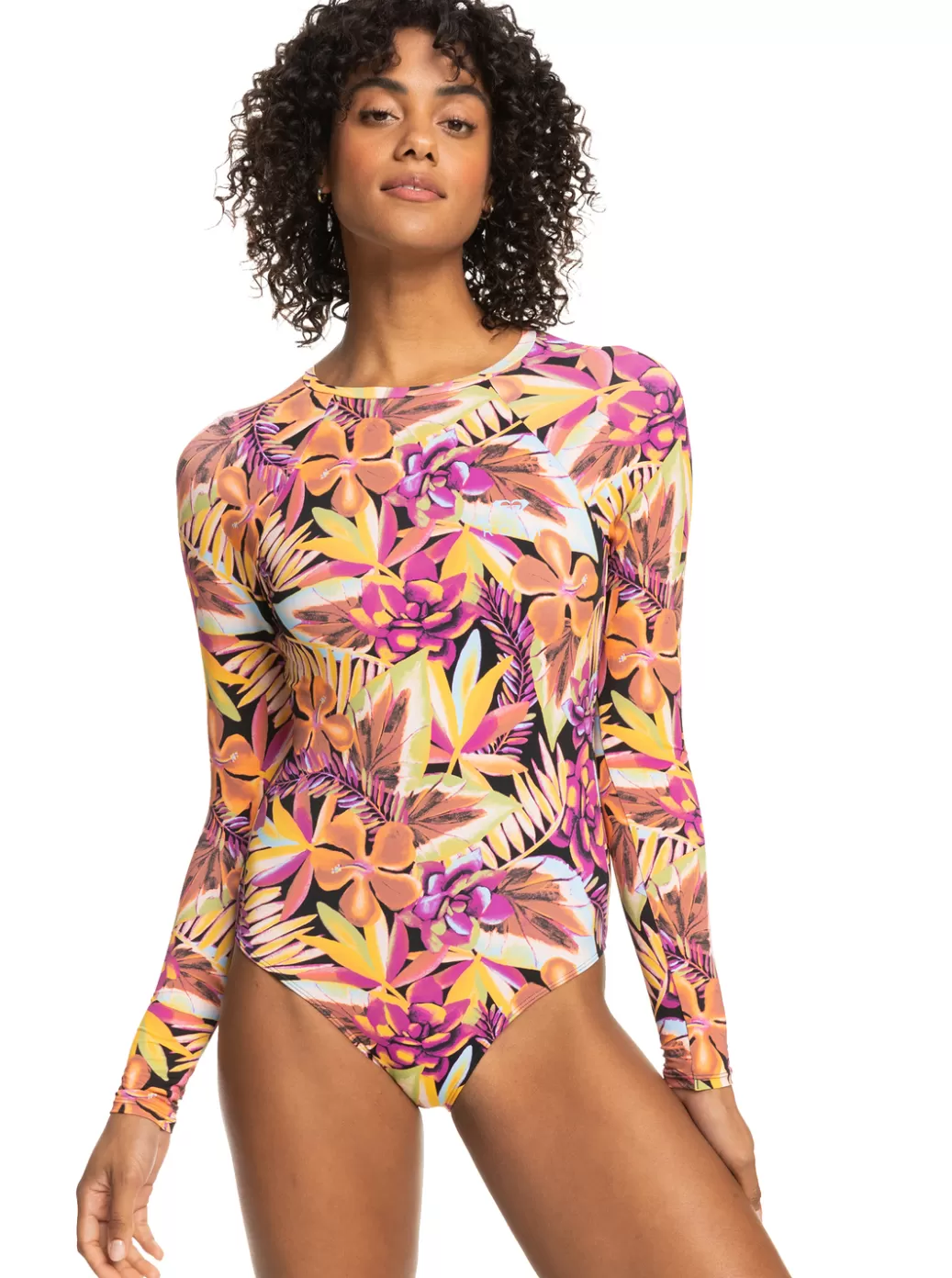 Rashguards | WOMEN ROXY Fashion Long Sleeve One-Piece Swimsuit Anthracite Hot Tropics Swim Ax