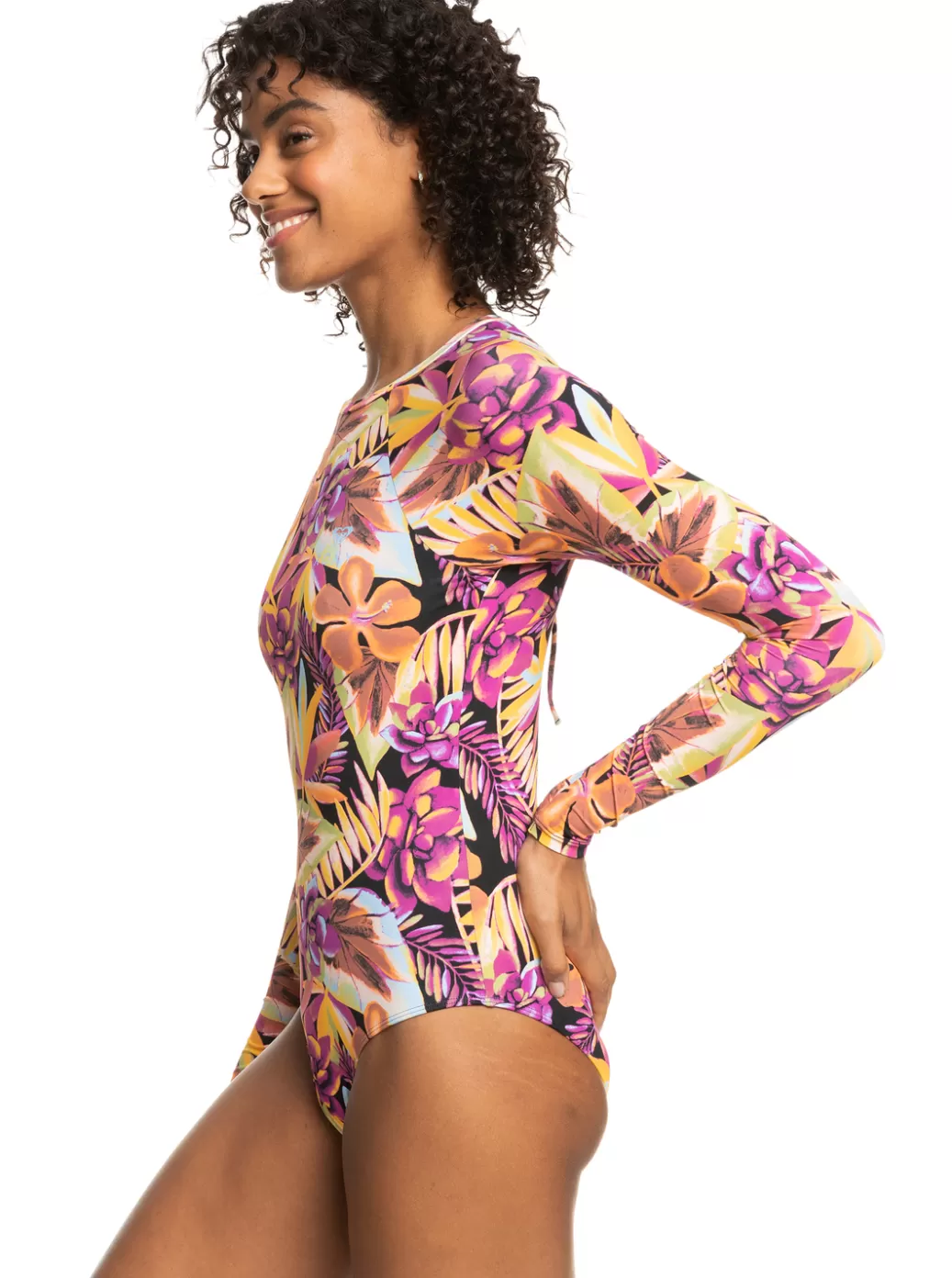 Rashguards | WOMEN ROXY Fashion Long Sleeve One-Piece Swimsuit Anthracite Hot Tropics Swim Ax