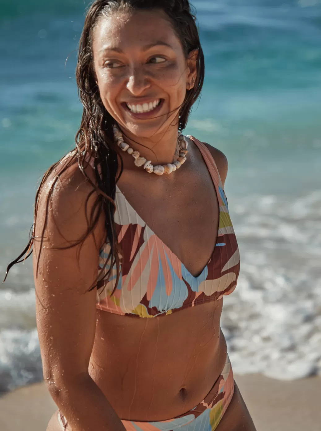 Bikini Tops | Bikinis | WOMEN ROXY Floraldelic Printed D-Cup Bikini Top Rustic Brown Floraldelic