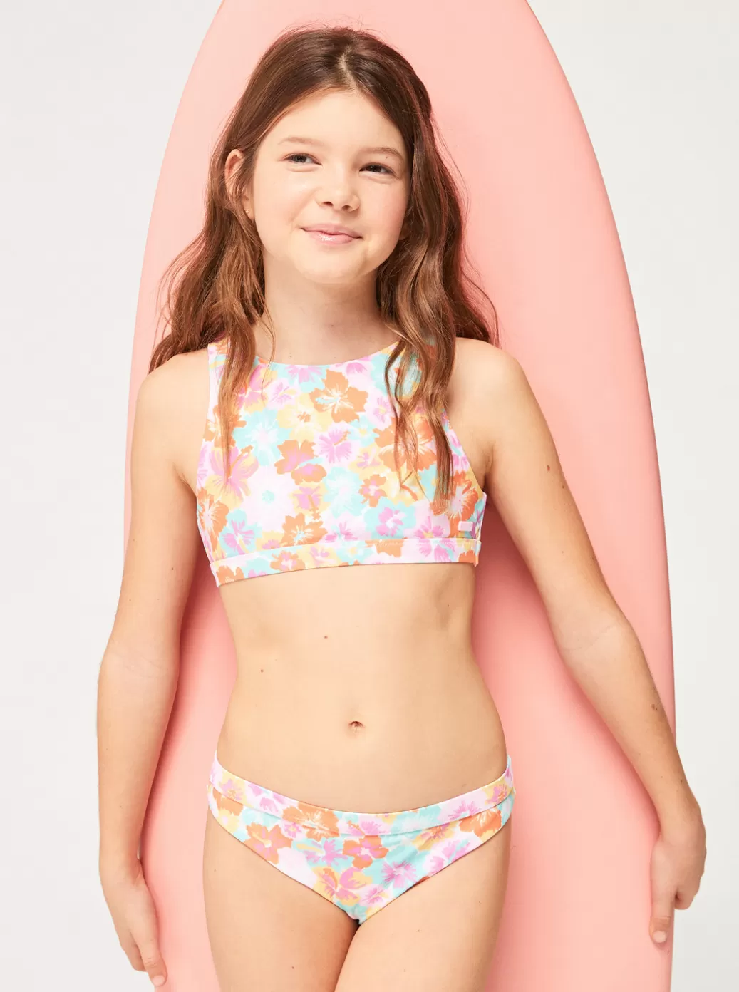 Swim | KIDS ROXY Girl's 7-16 Reversible Floraya Crop Top Set Bikini Set Autumn Sunset Floraya