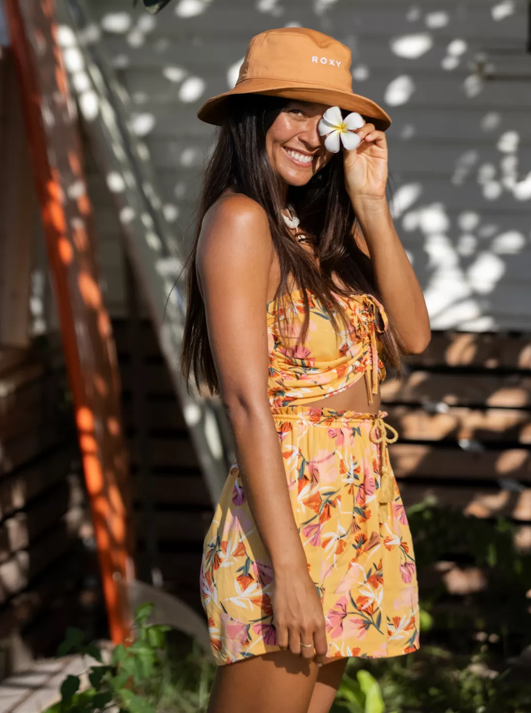 Shorts | WOMEN ROXY Happiness Awaits Beach Shorts Chamois Pressed Flowers