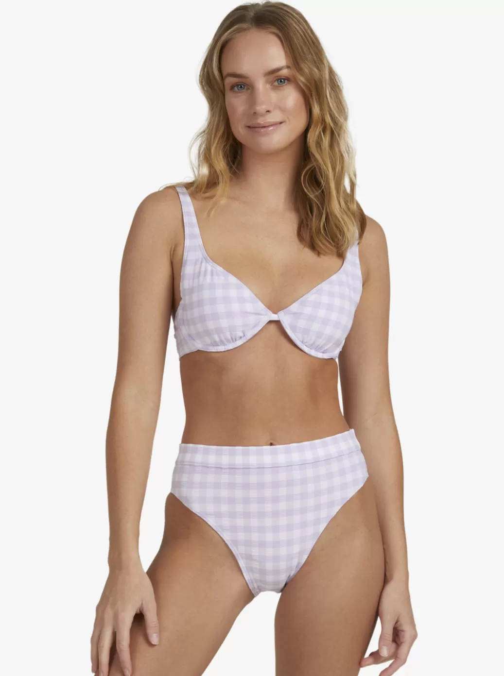 Bikini Bottoms | Bikinis | WOMEN ROXY Heart The Check Moderate Coverage Bikini Bottoms Castle Gingham Lg Pastel Lilac