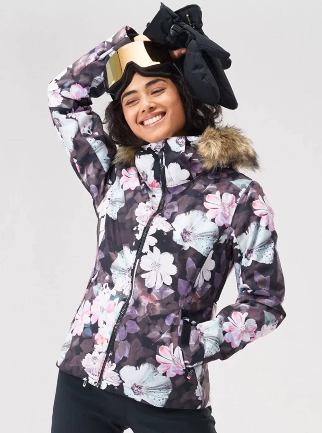Snow Jackets | WOMEN ROXY Jet Ski Technical Snow Jacket True Black Blurry Flower