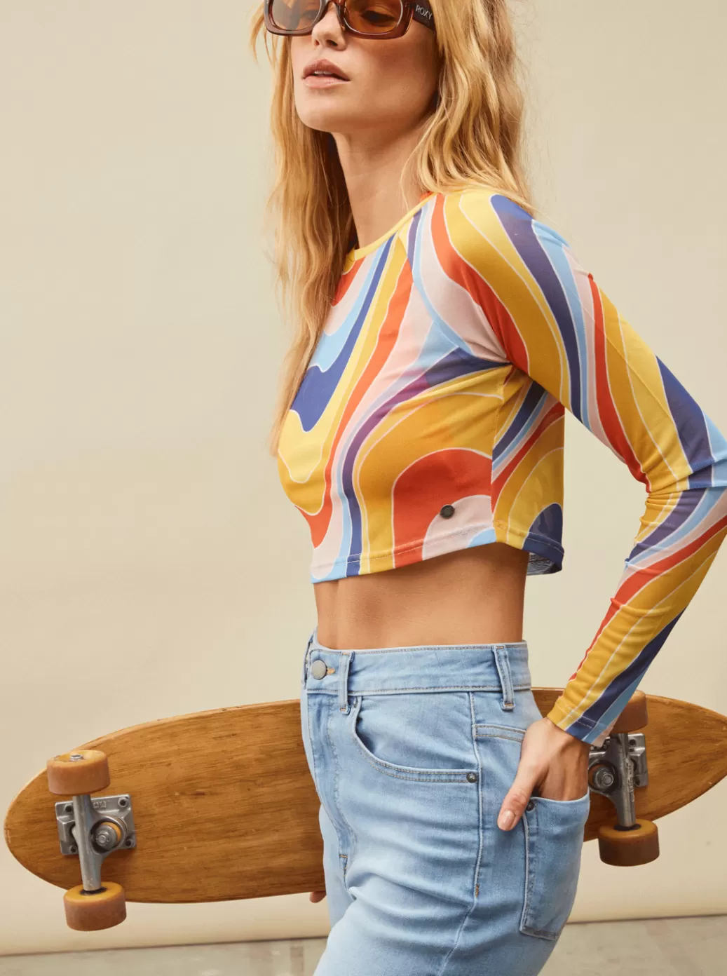 Tops | WOMEN ROXY Just A Friend Logn Sleeve Mesh Crop Top Tiger Lily Cruz