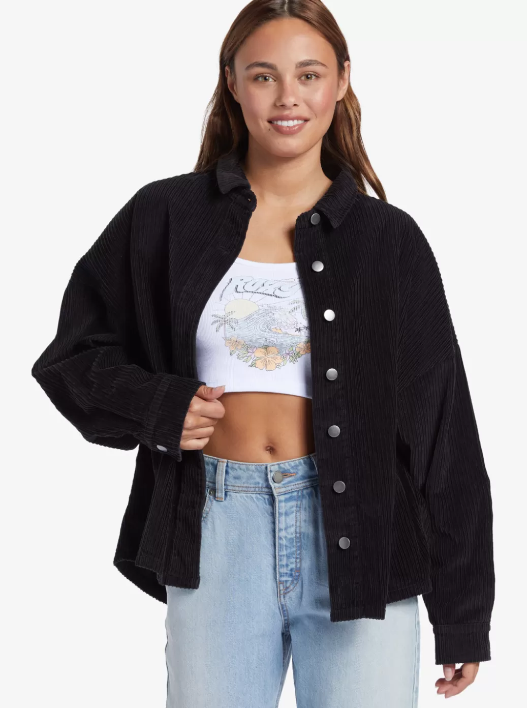 Jackets | WOMEN ROXY Kick Back Washed Corduroy Long Sleeve Shirt Anthracite