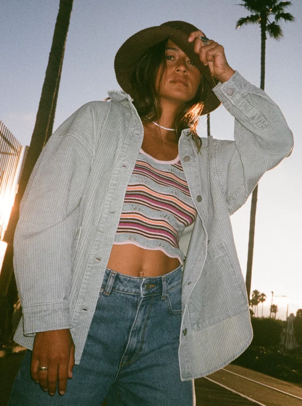 Jackets | WOMEN ROXY Kick Back Washed Corduroy Long Sleeve Shirt Blue Surf