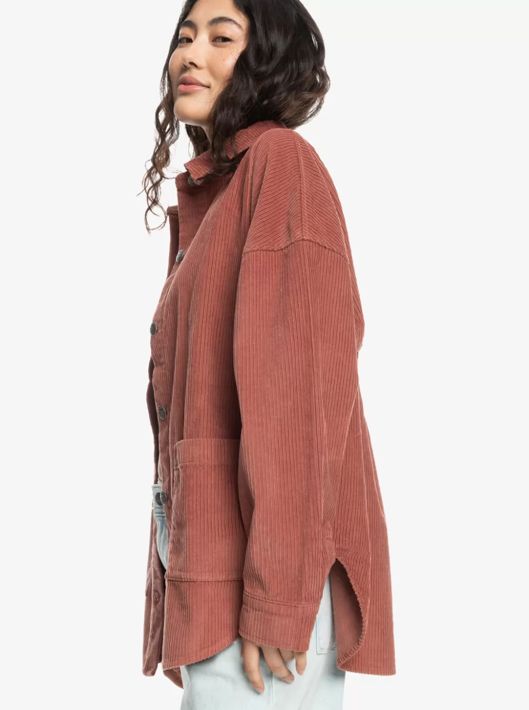 Jackets | Tops | WOMEN ROXY Kick Back Washed Corduroy Long Sleeve Top Cedar Wood