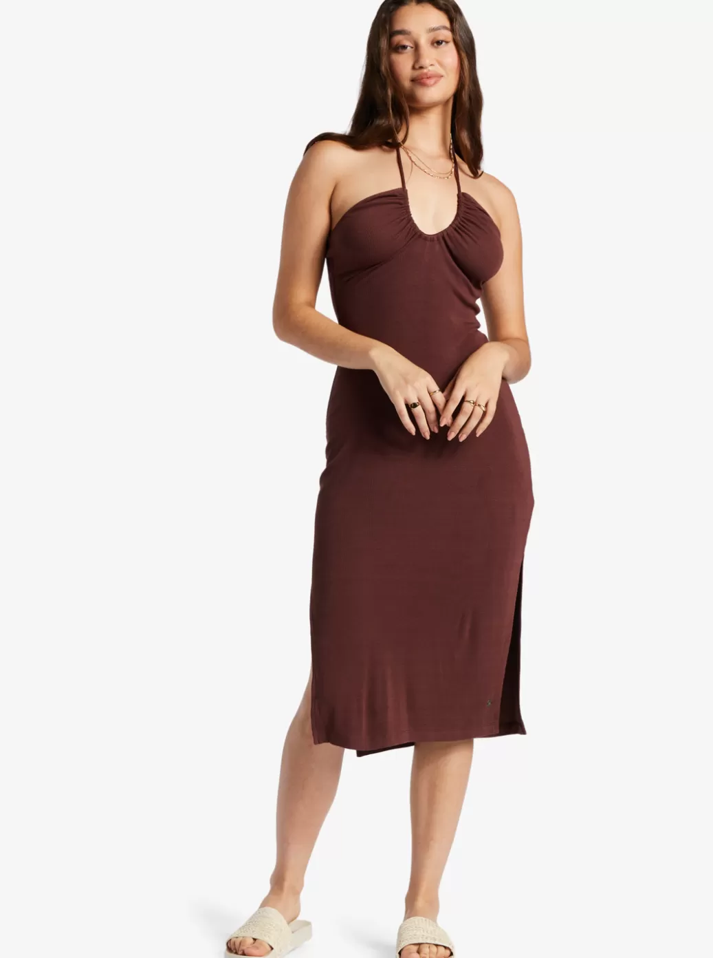 Dresses | WOMEN ROXY Late Sunset Halter Midi Dress Bitter Chocolate