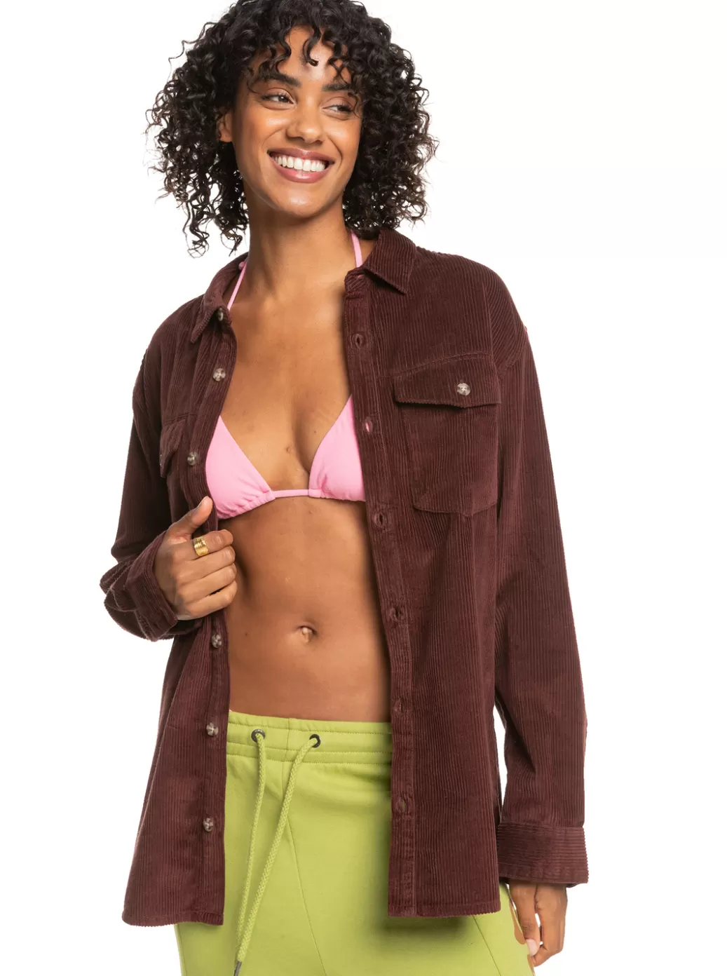 Jackets | WOMEN ROXY Let It Go Corduroy Long Sleeve Shirt Bitter Chocolate