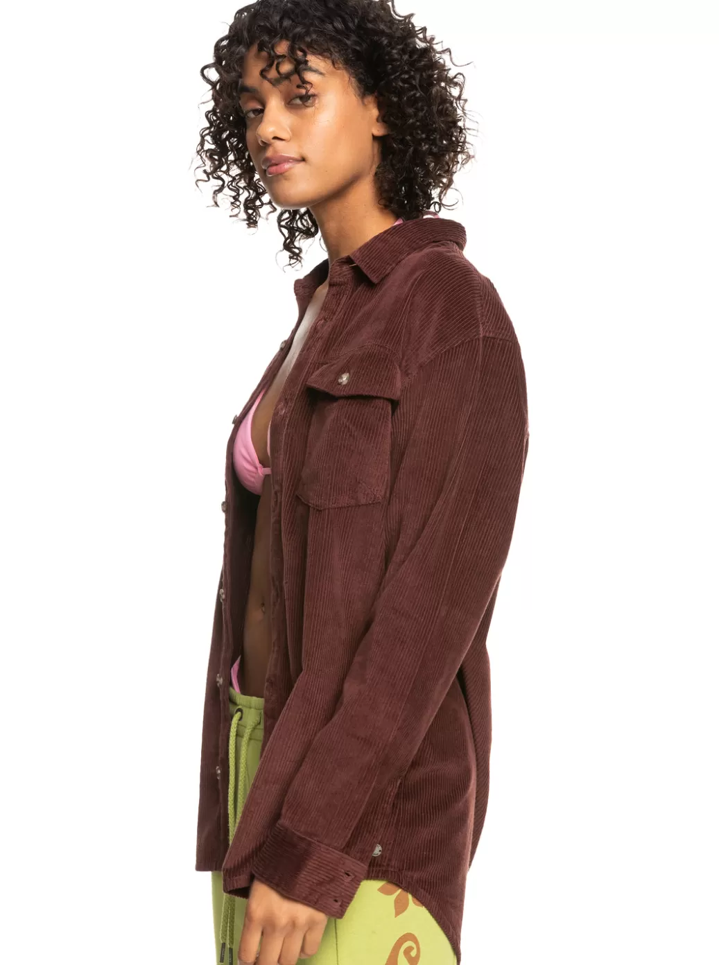 Jackets | WOMEN ROXY Let It Go Corduroy Long Sleeve Shirt Bitter Chocolate