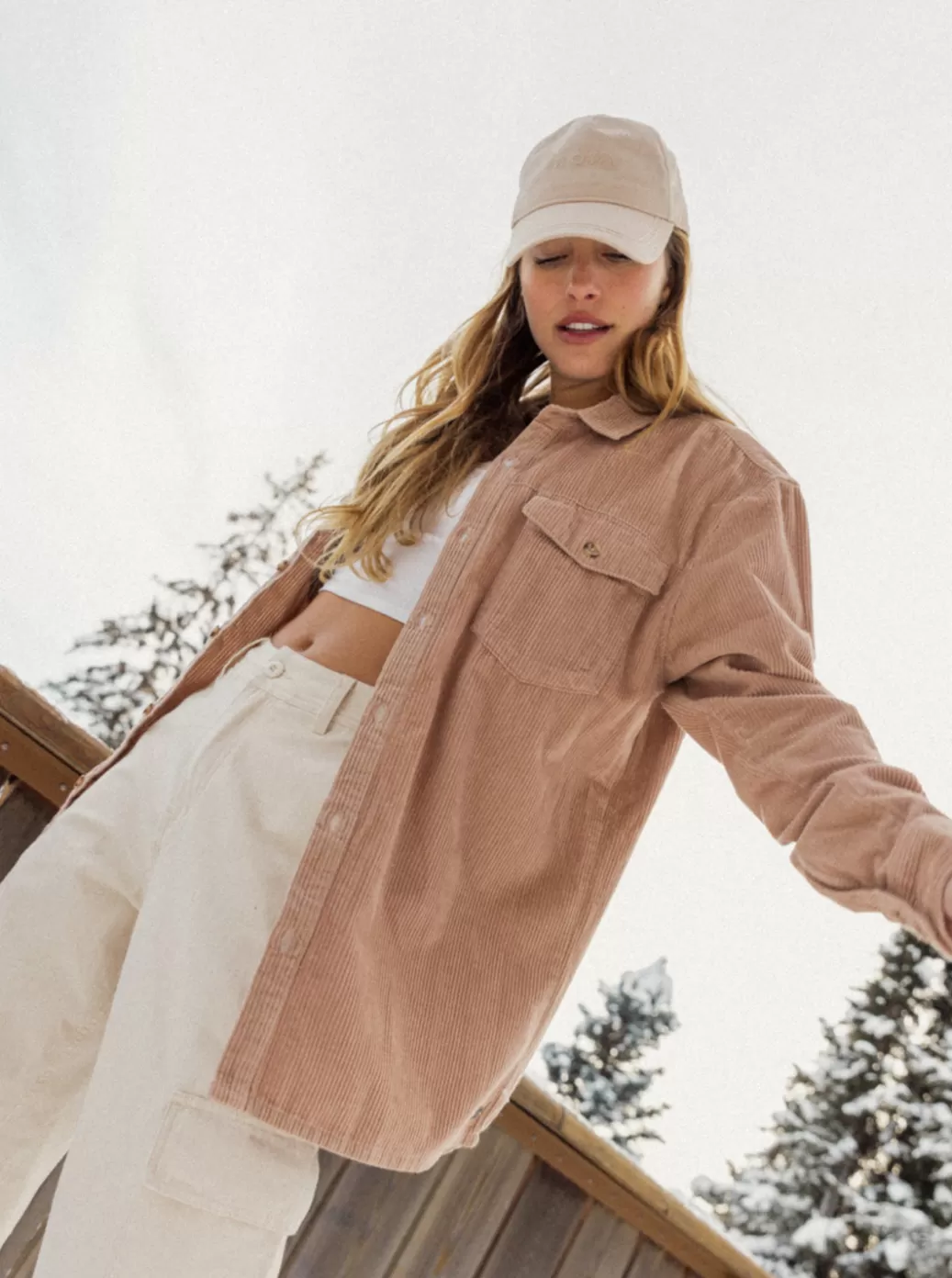 Tops | WOMEN ROXY Let It Go Corduroy Long Sleeve Top Warm Taupe