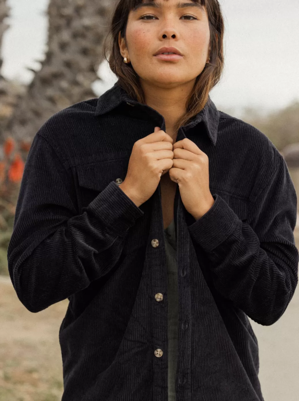 Tops | WOMEN ROXY Let It Go Corduroy Long Sleeve Top Anthracite