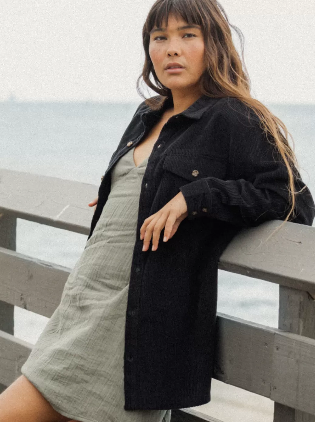 Tops | WOMEN ROXY Let It Go Corduroy Long Sleeve Top Anthracite