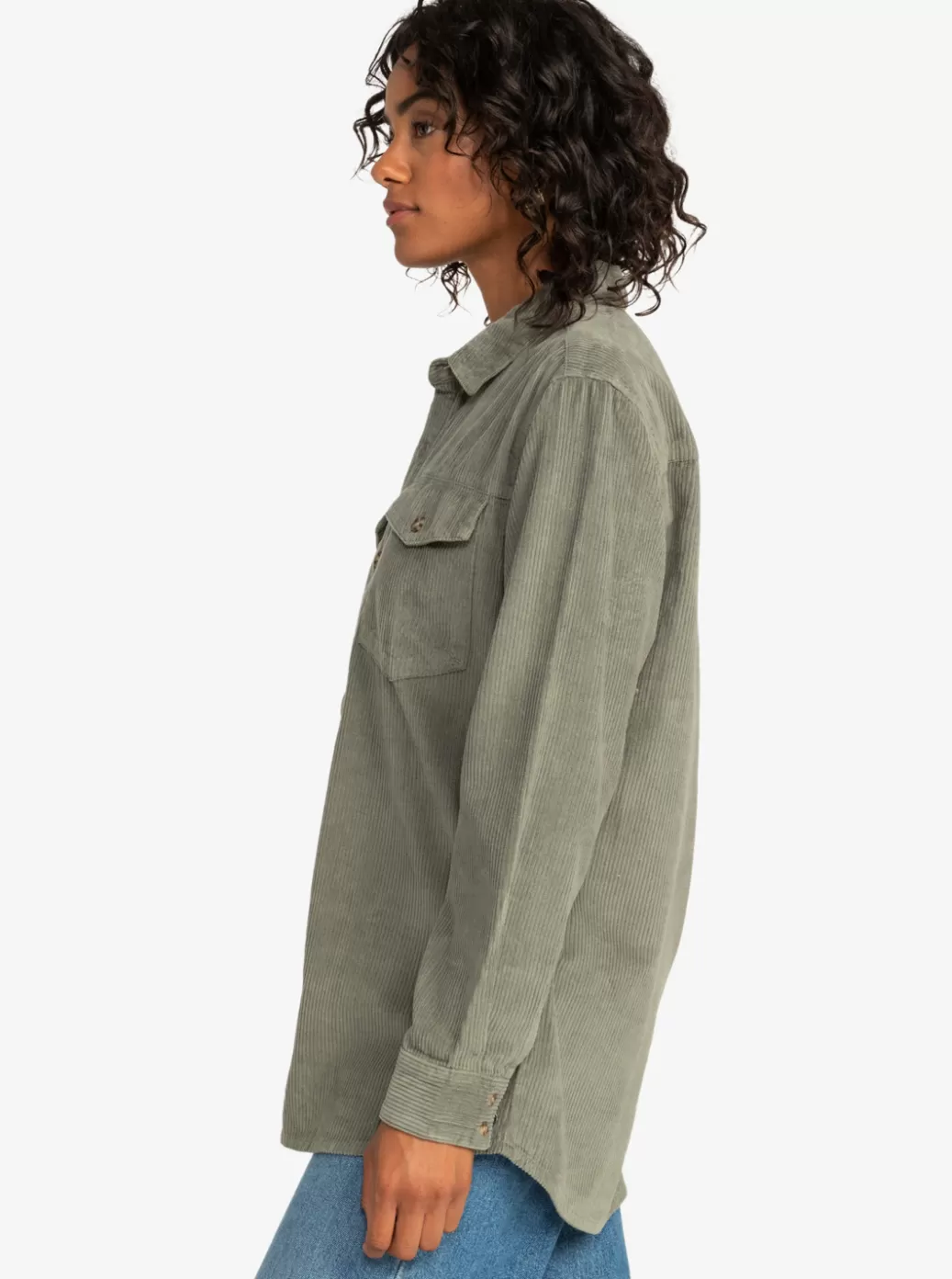 Tops | WOMEN ROXY Let It Go Corduroy Long Sleeve Top Agave Green