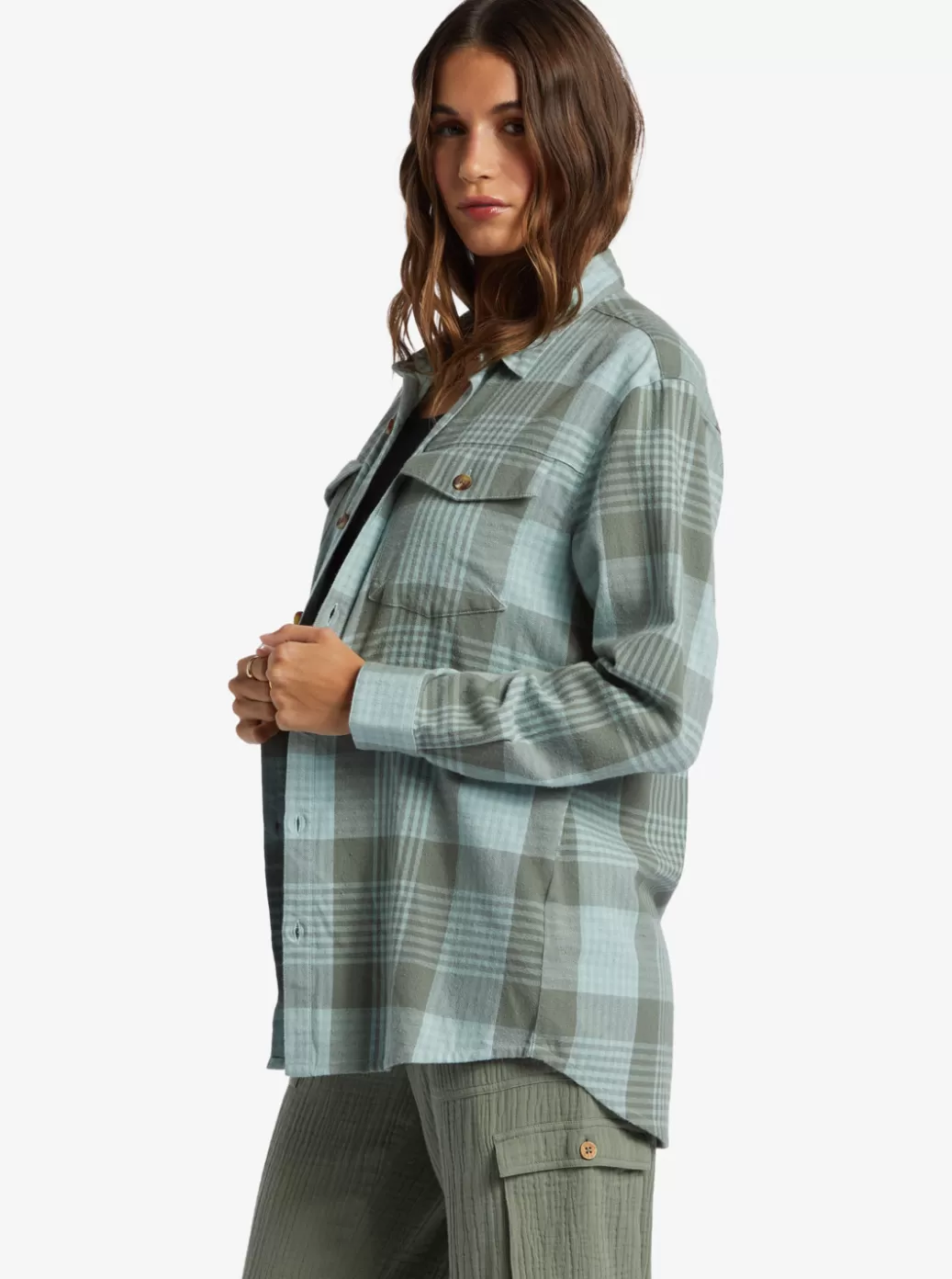 Tees & Tanks | Tops | WOMEN ROXY Let It Go Flannel Long Sleeve Shirt Blue Surf Hallo Plaid