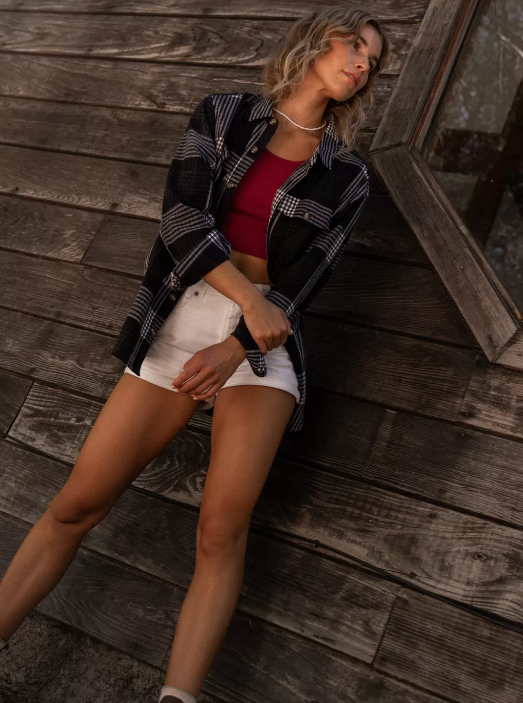 Tops | WOMEN ROXY Let It Go Flannel Long Sleeve Shirt Anthracite Hallo Plaid
