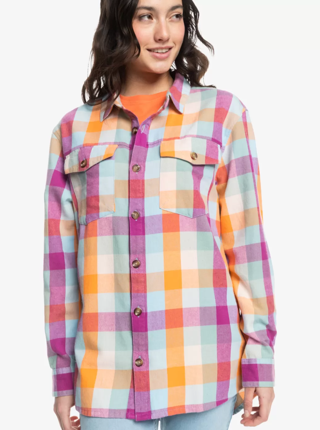 Tops | WOMEN ROXY Let It Go Flannel Long Sleeve Shirt Blue Surf Plaidodo