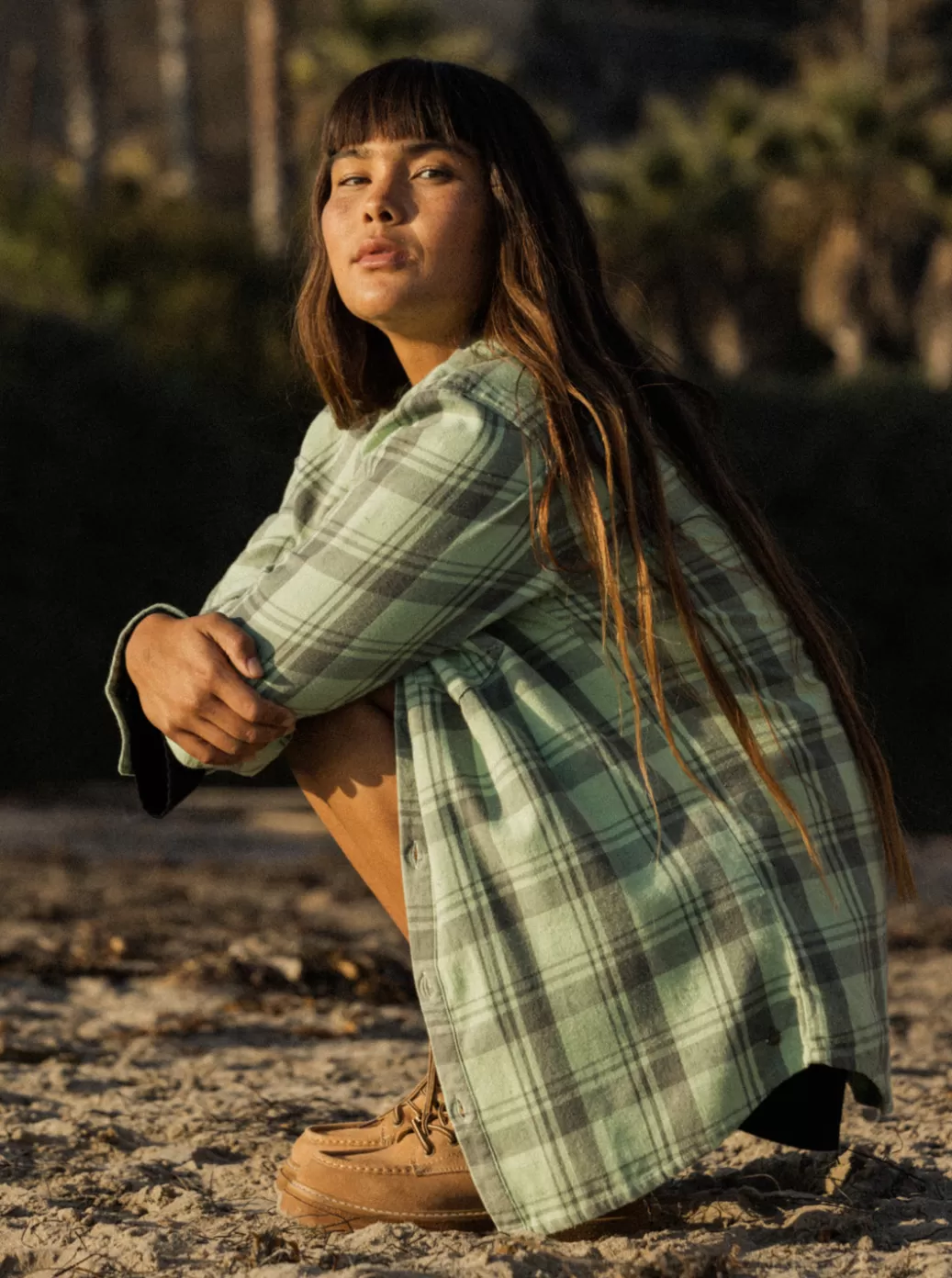Tops | WOMEN ROXY Let It Go Flannel Long Sleeve Top Quiet Green Swell Check