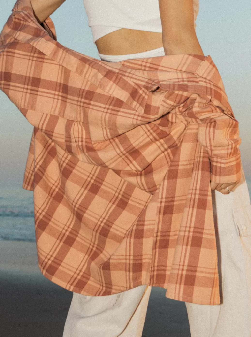 Tops | WOMEN ROXY Let It Go Flannel Long Sleeve Top Cedar Wood Swell Check