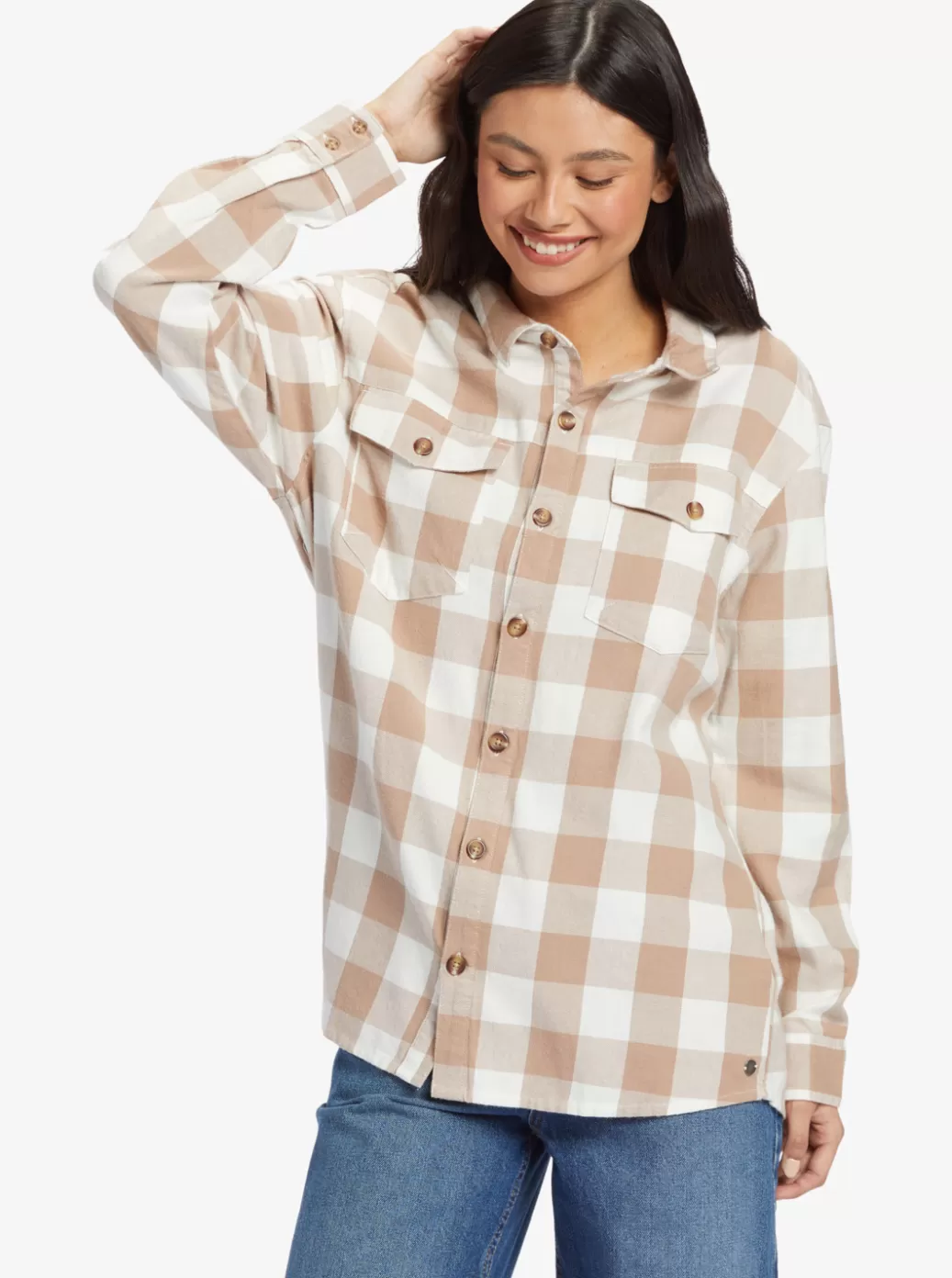 Tops | WOMEN ROXY Let It Go Long Sleeve Shirt Wild And Free Check