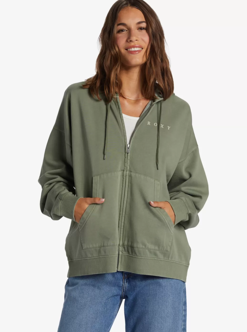 Loungewear | Fleece & Hoodies | WOMEN ROXY Lineup Oversized Zip-Up Sweatshirt Agave Green