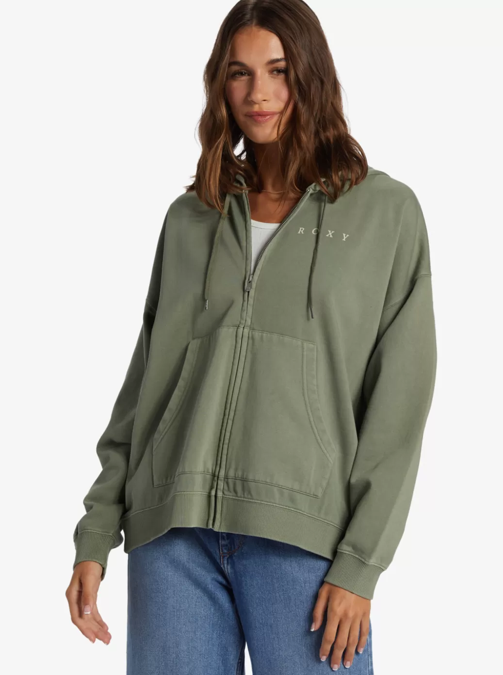 Loungewear | Fleece & Hoodies | WOMEN ROXY Lineup Oversized Zip-Up Sweatshirt Agave Green