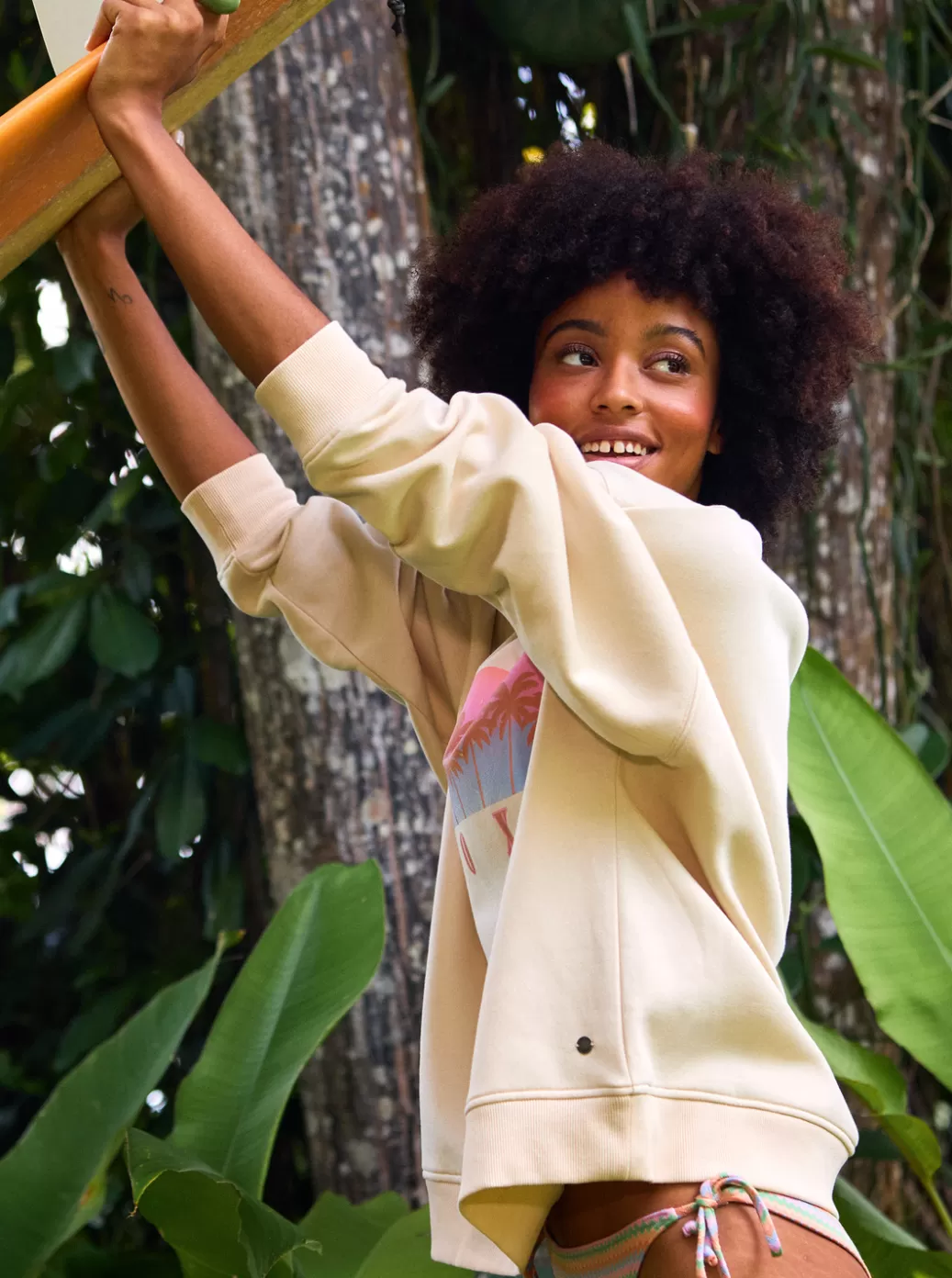 Loungewear | Fleece & Hoodies | WOMEN ROXY Morning Hike I Crew Neck Sweatshirt Tapioca