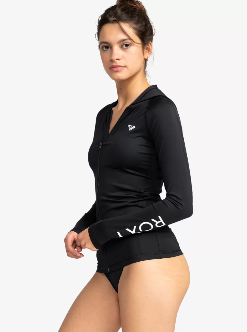 Rashguards | WOMEN ROXY New Essentials Hooded Long Sleeve Zip-Up Rashguard Anthracite