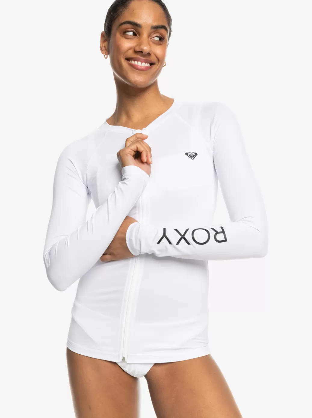 Rashguards | WOMEN ROXY New Essentials Long Sleeve Zip-Up Rashguard Bright White