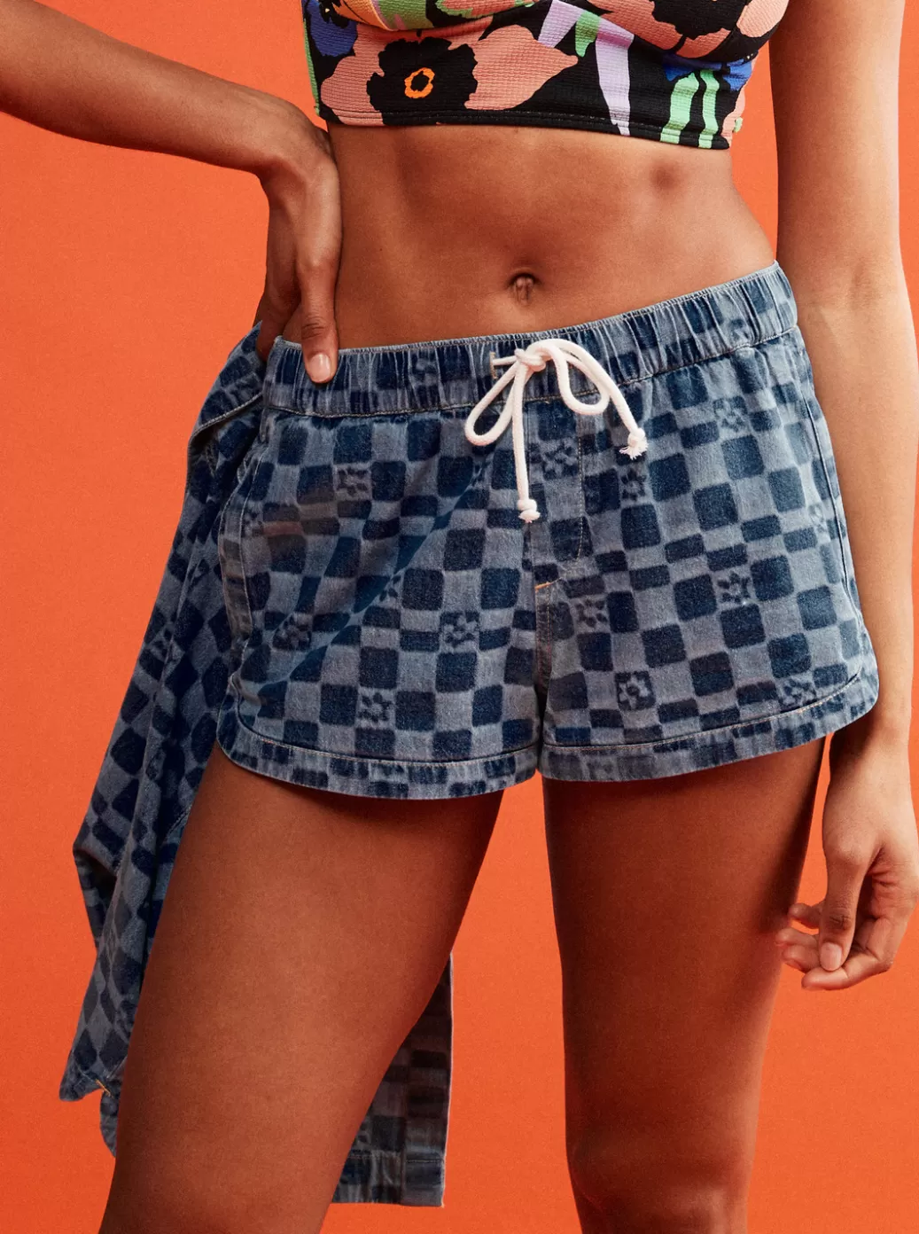 Shorts | WOMEN ROXY New Impossible Printed Denim Shorts Mood Indigo Sol Power