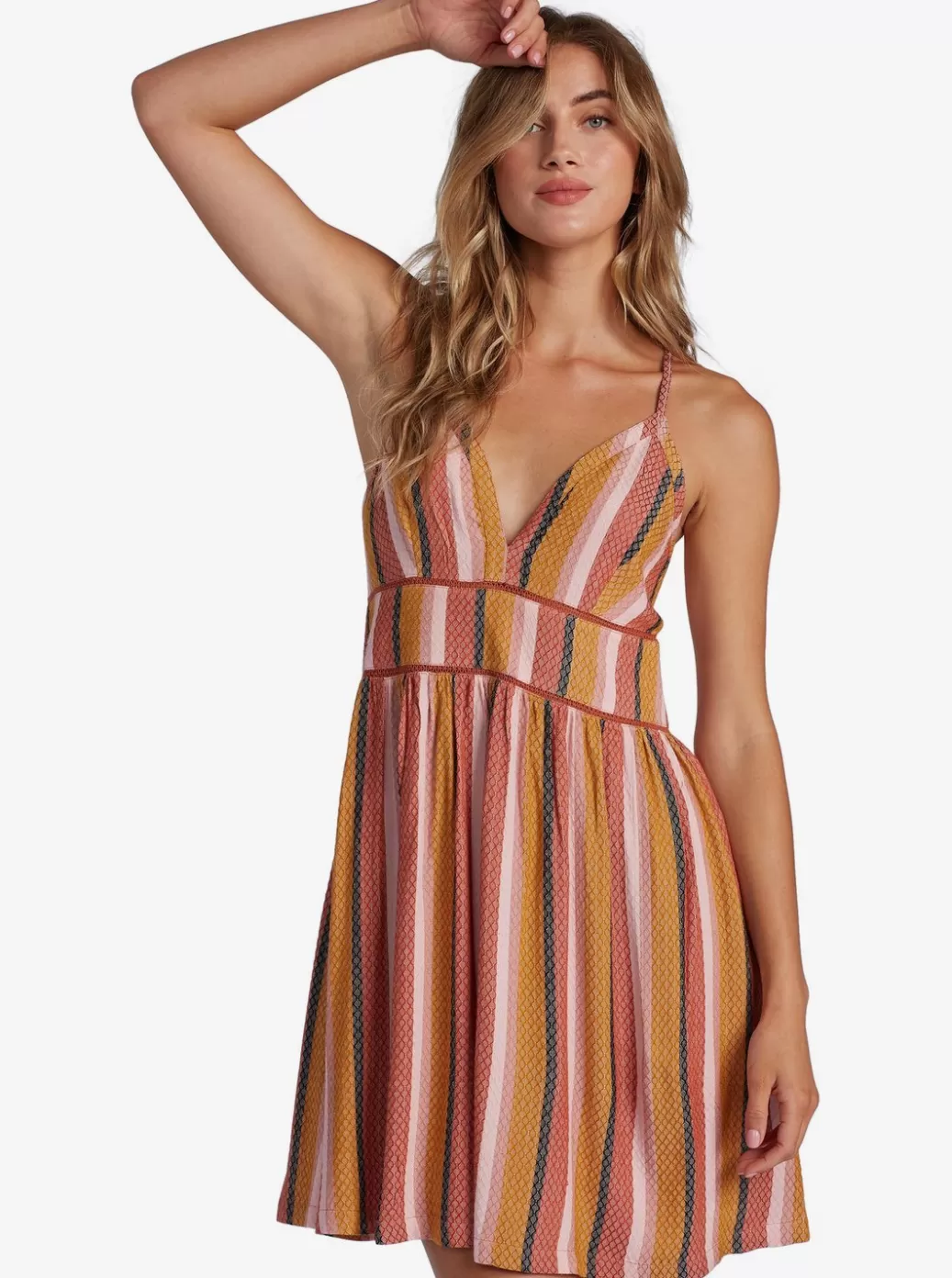 Dresses | WOMEN ROXY New Silver Light Strappy Dress Auburn Multi Stripe