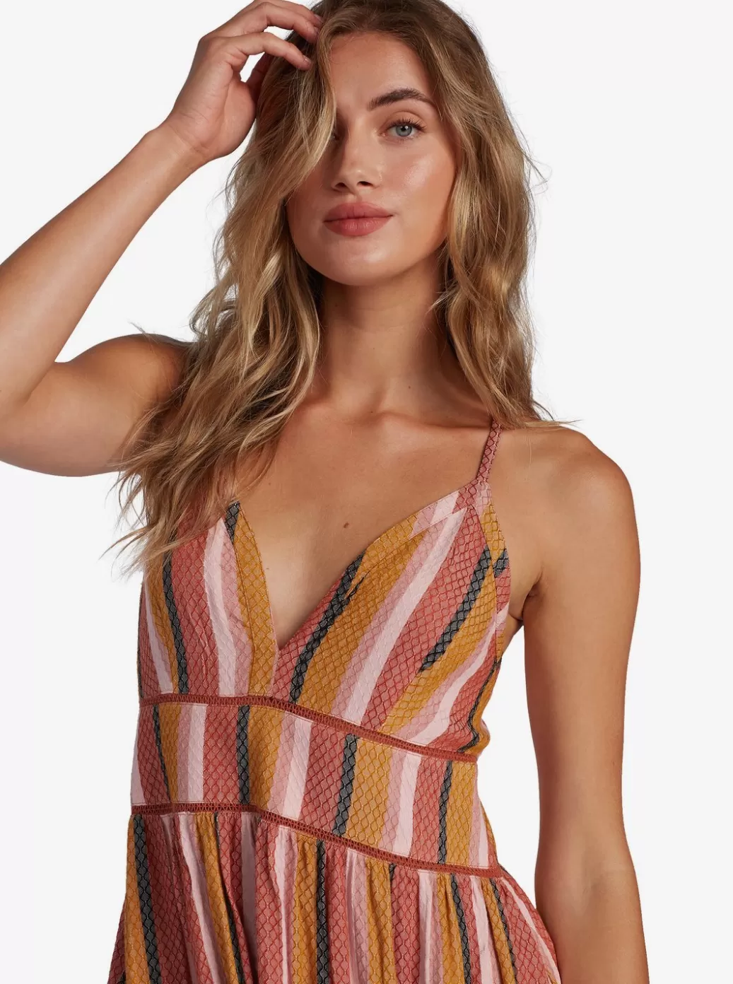Dresses | WOMEN ROXY New Silver Light Strappy Dress Auburn Multi Stripe