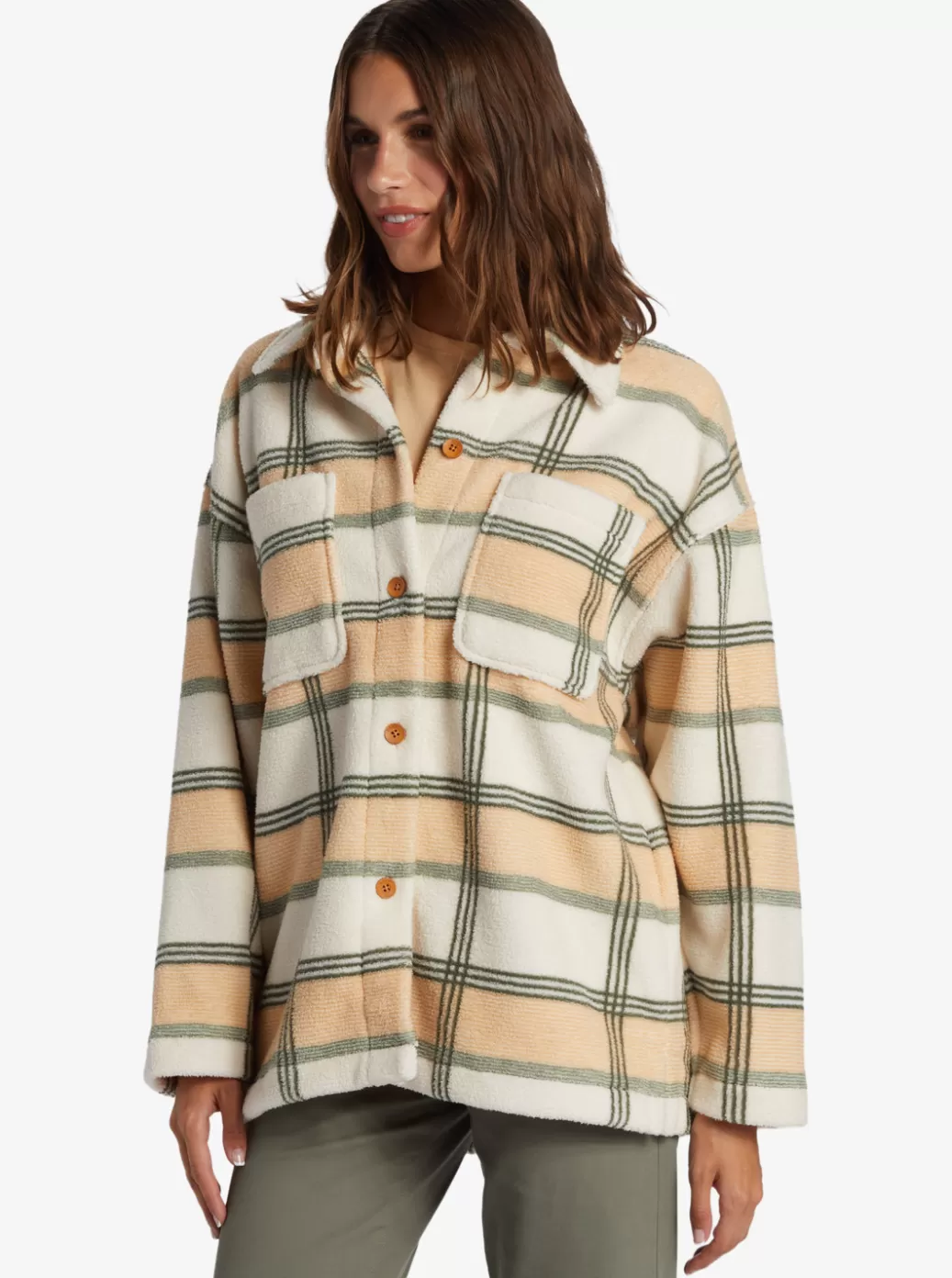 Jackets | WOMEN ROXY Next Adventure Printed Zip-Up Fleece Agave Green Smala Plaid