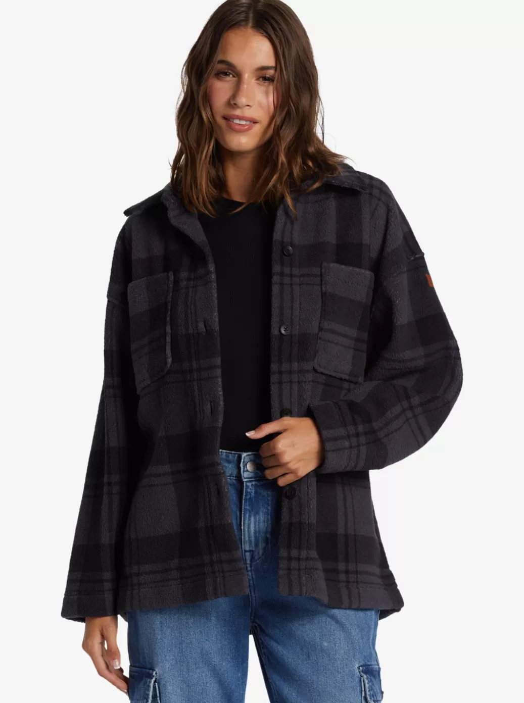 Jackets | WOMEN ROXY Next Adventure Printed Zip-Up Fleece Turbulence Swell Check