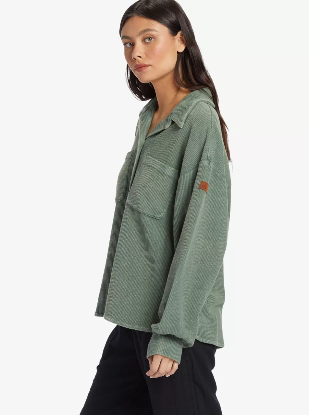 Sweaters | Jackets | WOMEN ROXY Off Duty Knit Shacket Overshirt Agave Green
