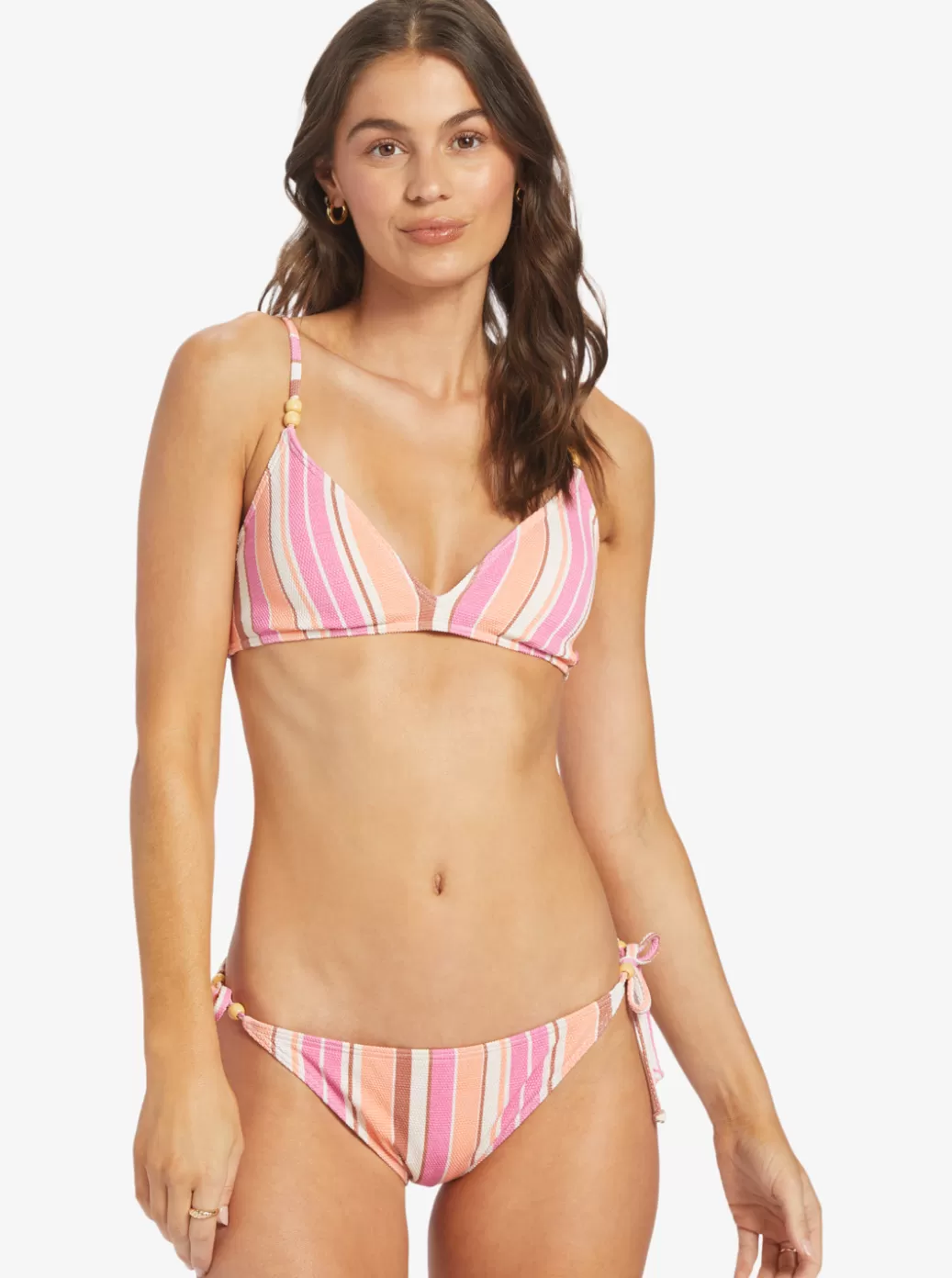 Bikini Tops | Bikinis | WOMEN ROXY Palm Tree Dreams Triangle Bikini Top Shocking Pink Retro Stripe