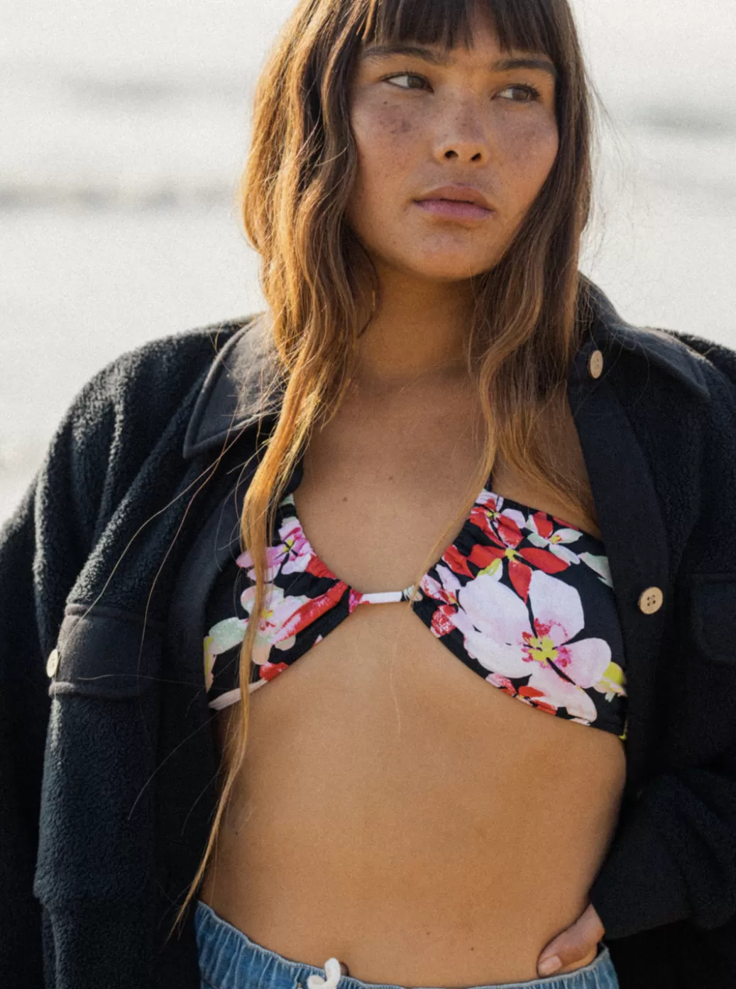 Bikini Tops | Bikinis | WOMEN ROXY Pants Beach Classics Fashion Triangle Bikini Top Anthracite New Life