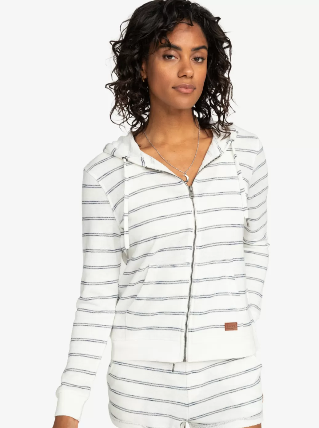Loungewear | Fleece & Hoodies | WOMEN ROXY Perfect Wave Stripes Zip-Up Hoodie Snow White Horiz Will Stripes