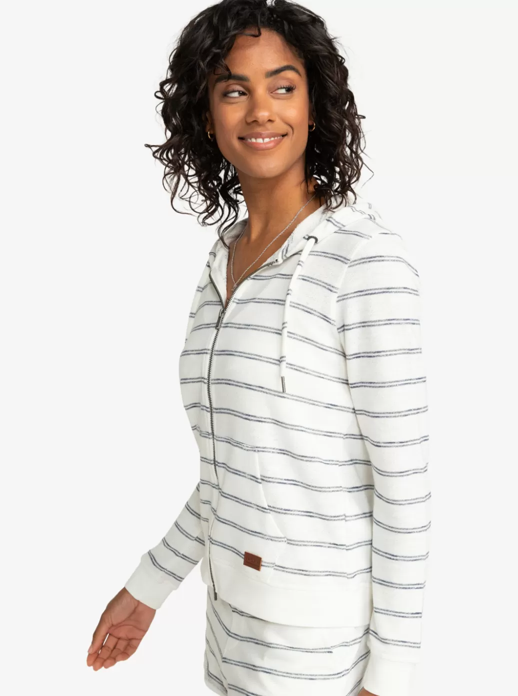 Loungewear | Fleece & Hoodies | WOMEN ROXY Perfect Wave Stripes Zip-Up Hoodie Snow White Horiz Will Stripes