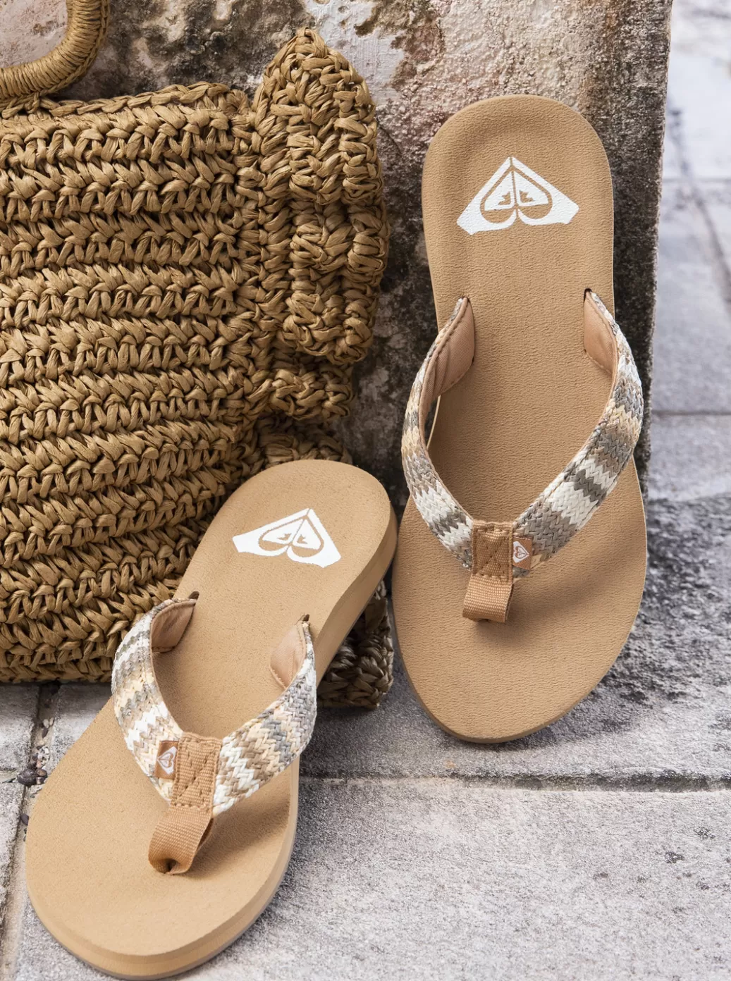 Flip Flops | WOMEN ROXY Porto Raffia Flip-Flops Fall Leaf Multi