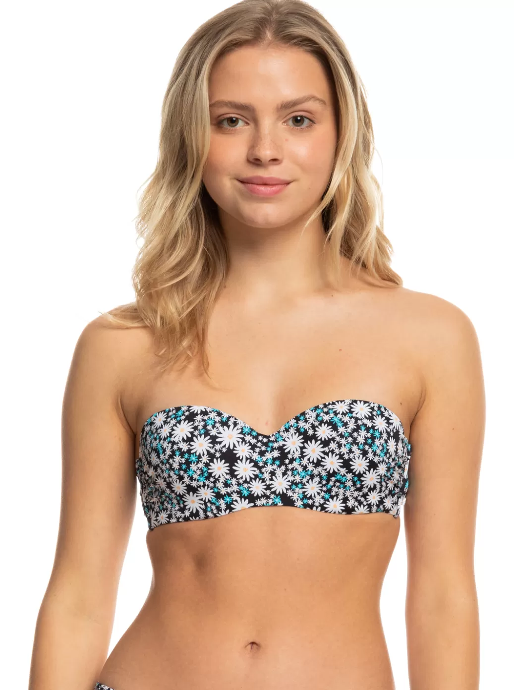 Bikini Tops | Bikinis | WOMEN ROXY Printed Beach Classics Bandeau Bikini Top Anthracite Cute Daisies