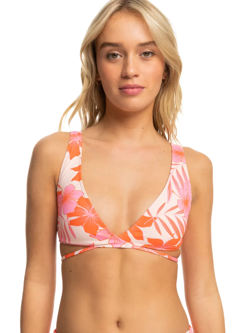 Bikini Tops | Bikinis | WOMEN ROXY Printed Beach Classics Elongated Bikini Top Pale Dogwood Lhibiscus