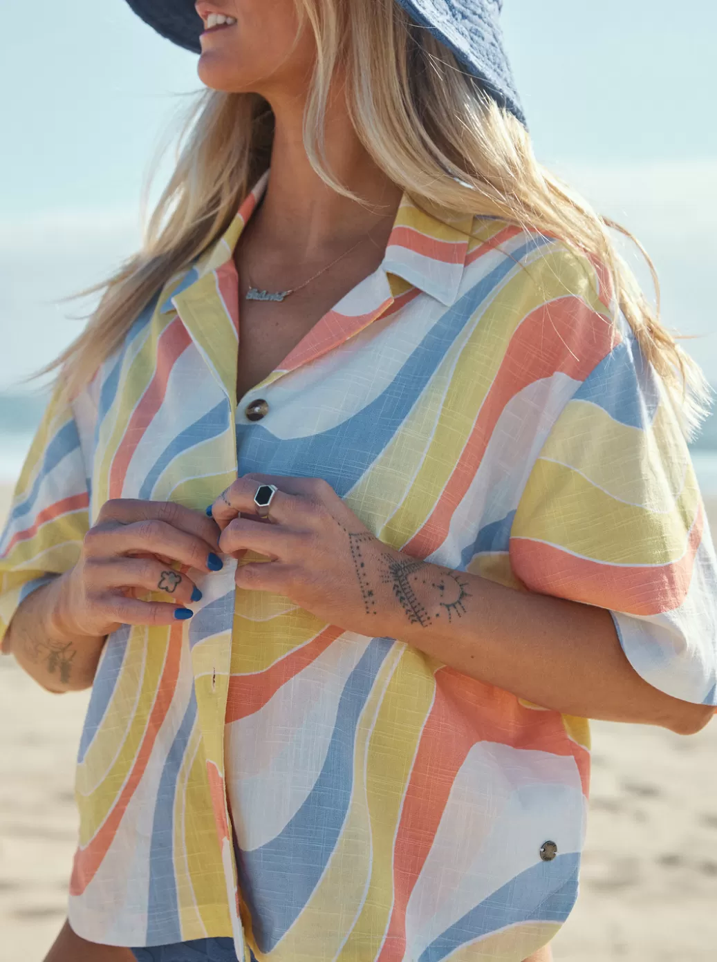 Tops | WOMEN ROXY Rad Days Again Short Sleeve Shirt Tiger Lily Cruz Washed