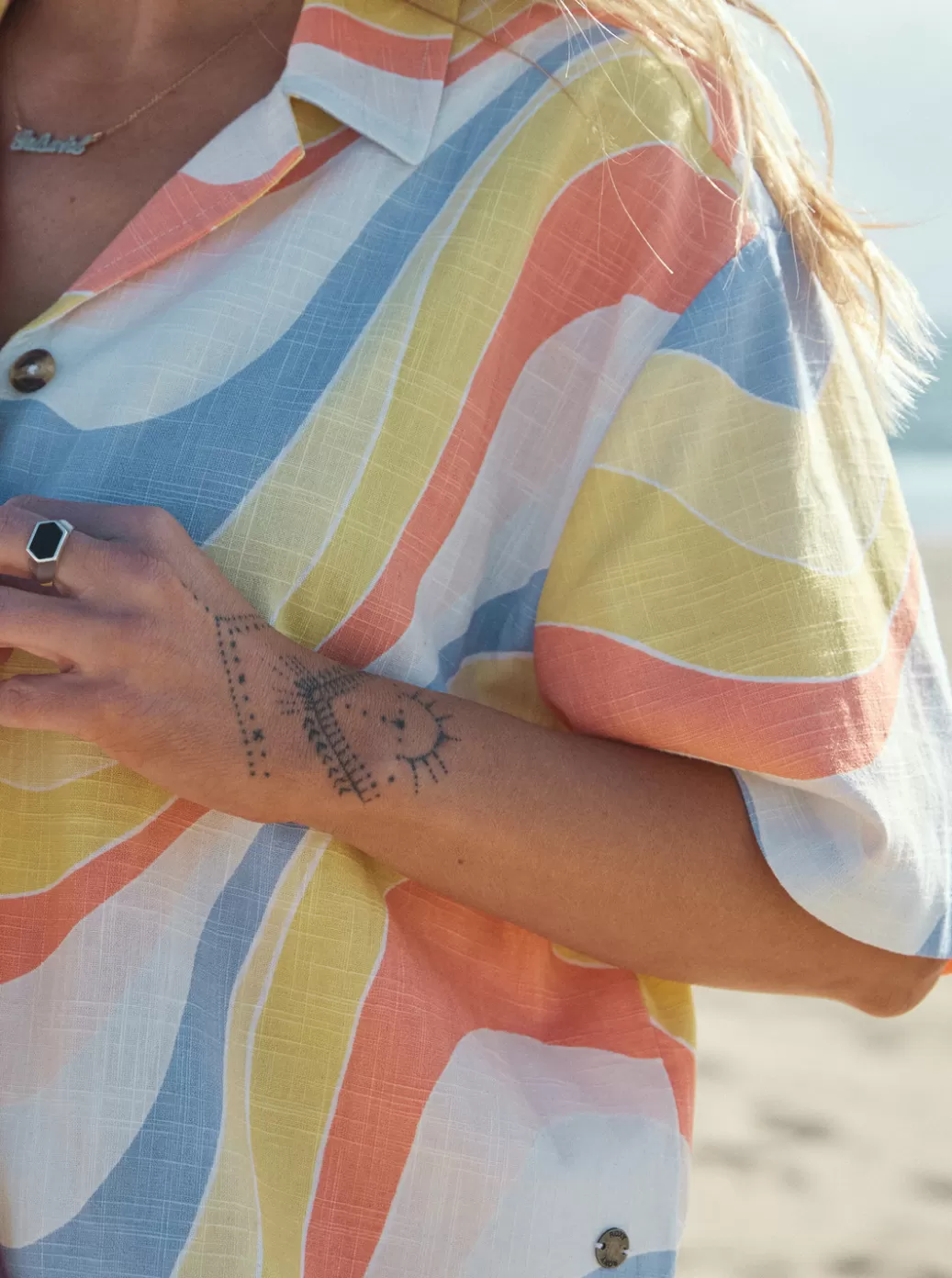 Tops | WOMEN ROXY Rad Days Again Short Sleeve Shirt Tiger Lily Cruz Washed