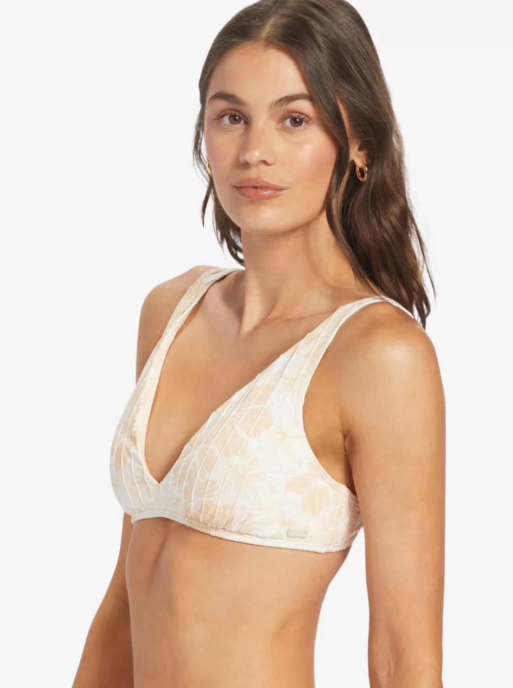 Bikini Tops | Bikinis | WOMEN ROXY Rib Love The Oceana V Bikini Top Tapioca Crazy Hibiscus
